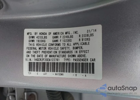 2014 Honda Accord Lx из США, поврежденный, VIN 1HGCR2F35EA122761
